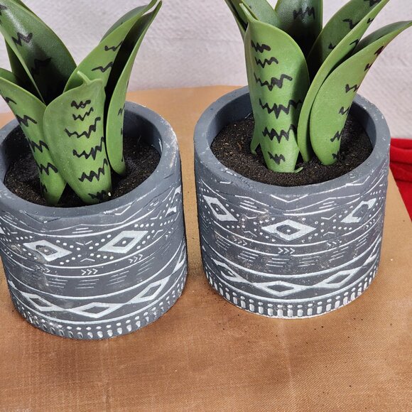 Faux Plants in Grey Tribal Print Faux Cement Pots Set of 3 4"Wx9"H - Picture 9 of 16
